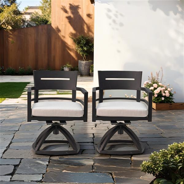 Outdoor Patio Aluminum Swivel Rocker 2PCS with Outdoor-grade Sunbrella Fabric Cushions, Ember Black