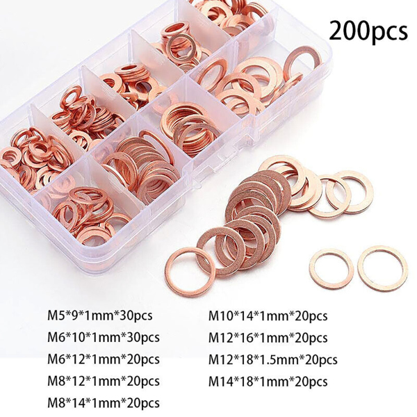 200Pcs Copper Washers Diesel Injector Washers Seal Assortment Set New UK