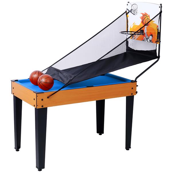 5-in-1 Multi-Game Table - Billiards, Push Hockey, Foosball, Ping Pong, and Basketball  brown /blue