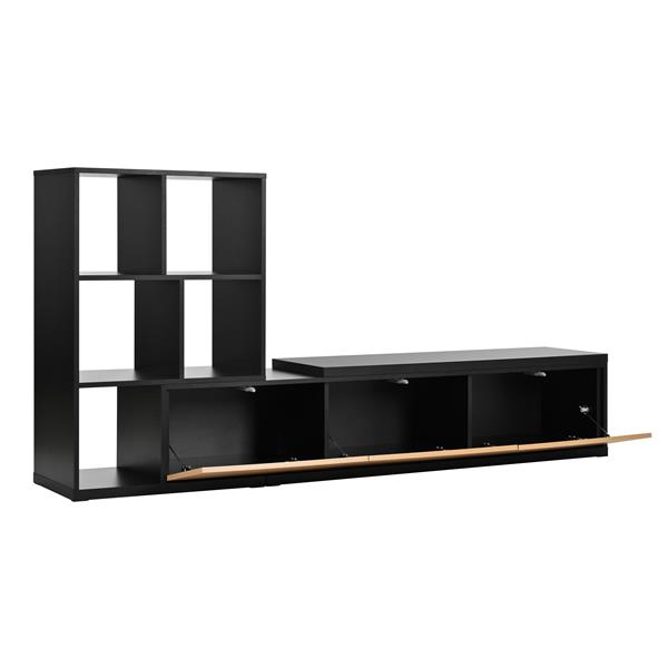 74.8''-126'' Extendable TV Stand with 3 Tier Bookshelves for TVs up to 110'', Adjustable Entertainment Center with Storage Cabinets, Sliding Tabletop Media Console for Living Room, Black