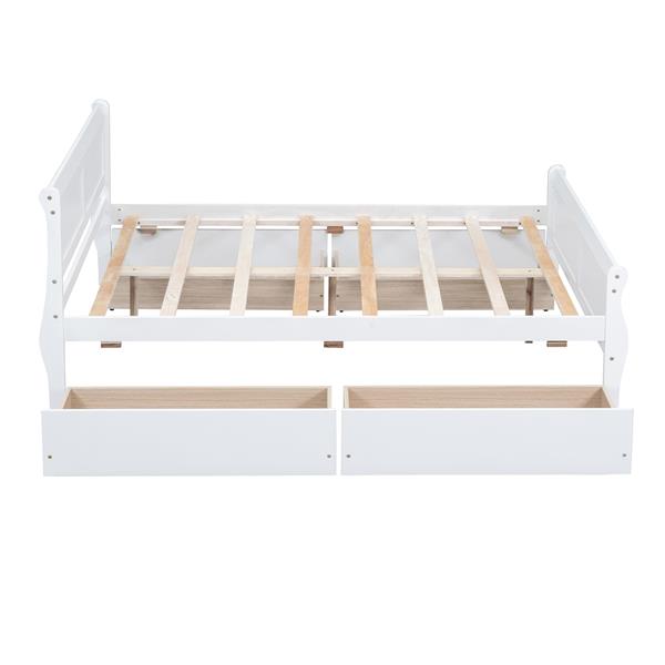 Full Size Wood Platform Bed with 4 Drawers and Streamlined Headboard & Footboard, White