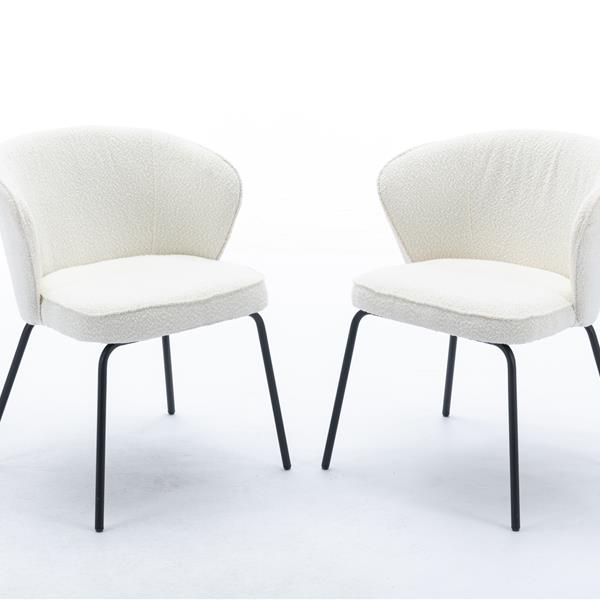 042-Set of 2 Boucle Fabric Dining Chairs With Black Metal Legs,Ivory