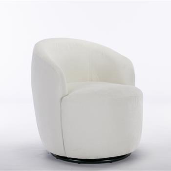 Chenille Fabric Swivel Armchair Barrel Chair With Black Powder Coating Metal Ring,Ivory