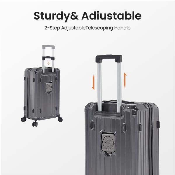 Luggage Set 4 pcs (20"/24"/29"/Travel Bag), PC+ABS Durable Lightweight Luggage with Collapsible Cup Holder, 360° Silent Spinner Wheels, TSA Lock, Gray