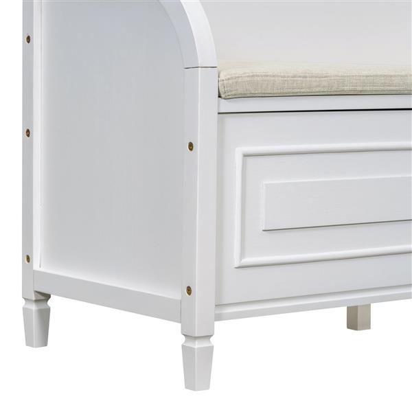 Rustic Style Solid wood Entryway Multifunctional Storage Bench with Safety Hinge (White+ Beige)