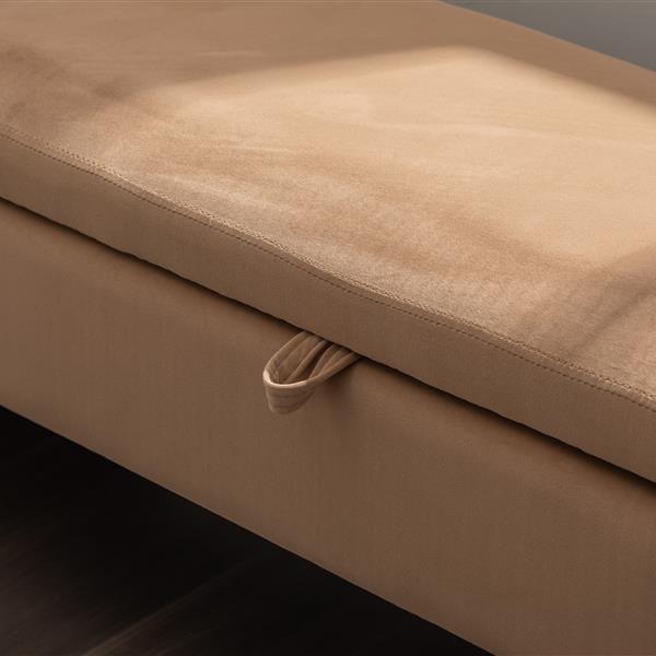 032-Velvet Fabric Storage Bench Bedroom Bench With Gold Metal Trim Strip For Living Room Bedroom Indoor,Coffee