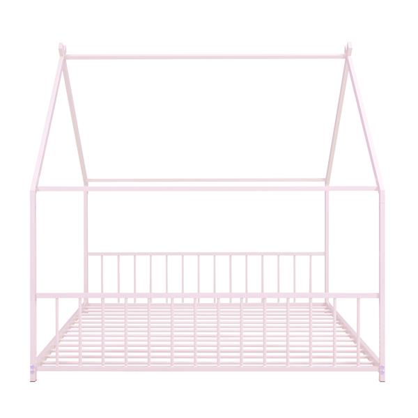 Full Size Metal House Bed, Pink