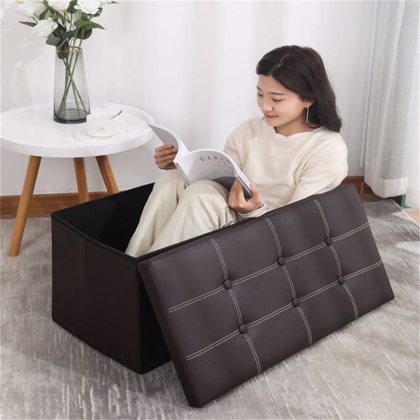 Large Seater Folding Storage Ottoman Pouffe Bench Seat Blanket Toy Chest Box UK