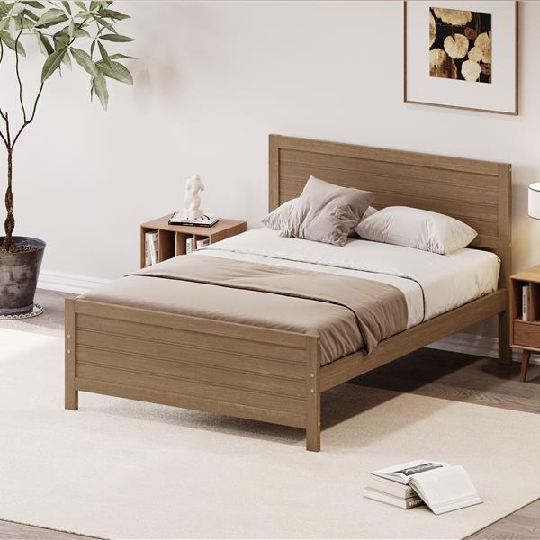 Wood Platform Bed Frame with Headboard, Mattress Foundation with Wood Slat Support, No Box Spring Needed, Full Size, Walnut