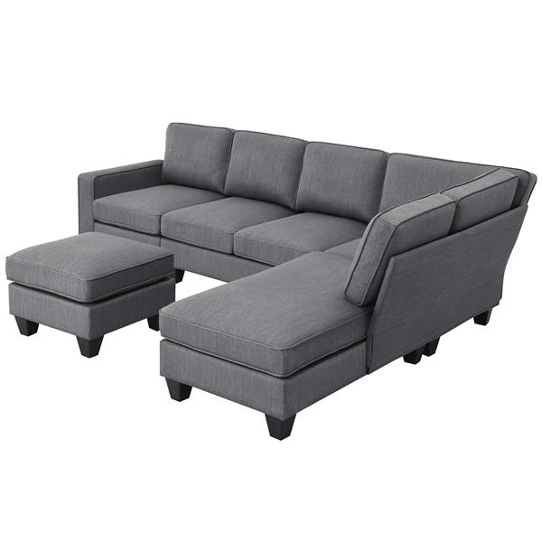 [VIDEO provided] [New] 104.3*78.7" Modern L-shaped Sectional Sofa,7-seat Linen Fabric Couch Set with Chaise Lounge and Convertible Ottoman for Living Room,Apartment,Office,3 Colors