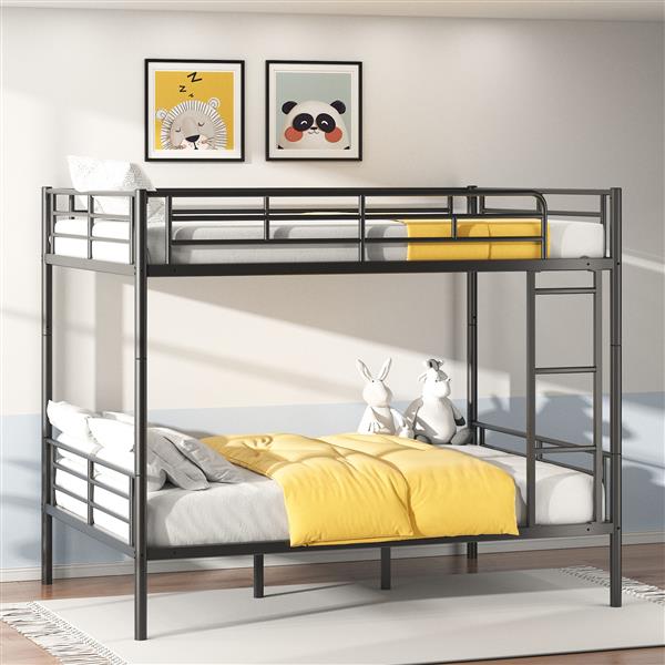 Metal Loft Bed Twin Size, Heavy Duty Metal Loft Bed Frame with Dual Ladders & Safety Guardrail, No Box Spring Needed, Space-Saving Loft Bed for Juniors Teens Adults (Black)