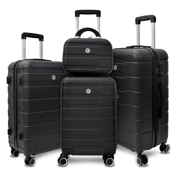 4 Piece Hard Shell Luggage Set,Carry on Suitcase with Spinner Wheels,Family Luggage Set,Black(12/20/24/28in)