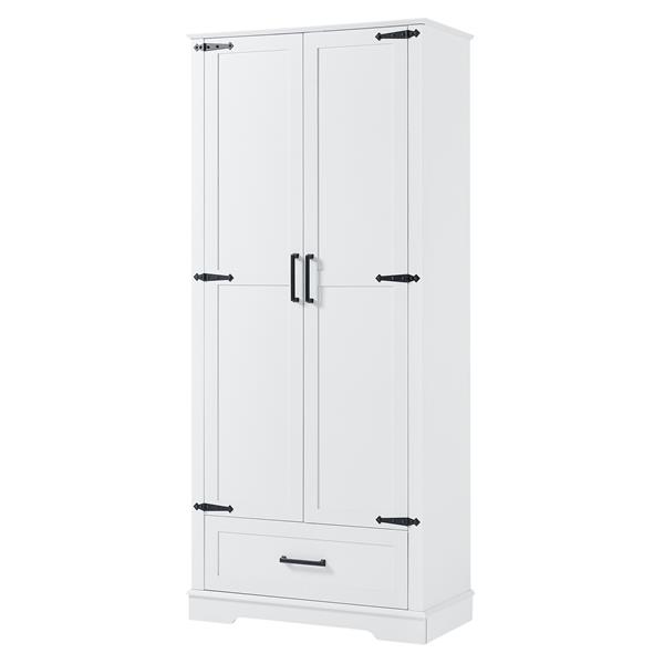 Tall Bathroom Storage Cabinet, Cabinet with Two Doors and One Drawer, Adjustable Shelf, MDF Board, White