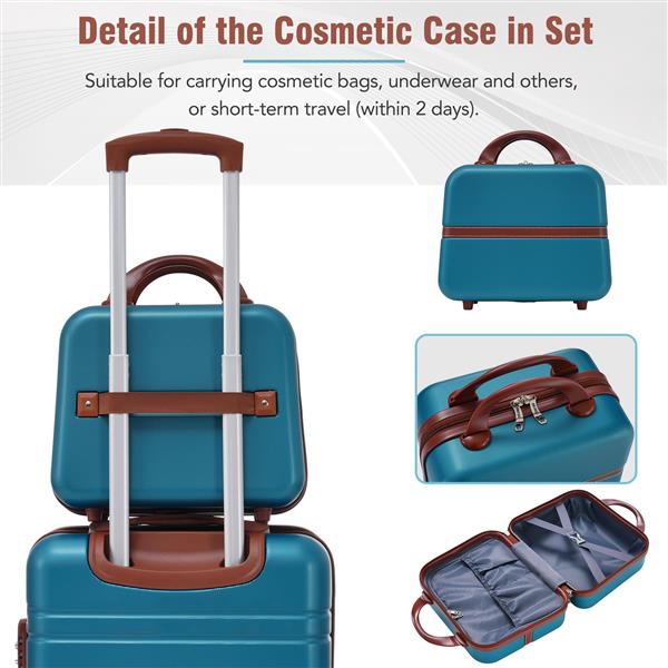 Hardshell Luggage Sets 4 Pieces 20"+24"+28" Luggages and Cosmetic Case Spinner Suitcase with TSA Lock  Lightweight