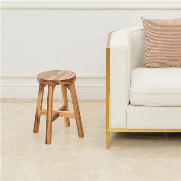 Acacia Wood Stool Round Top Chairs Best Ideas End Tables For Sofas Sub-stool for Living Room Bedside Strong Weight Capacity Upto 250 LBS, Natural Color