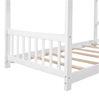 Twin Size House Platform Bed with Headboard and Footboard,Roof Design,White