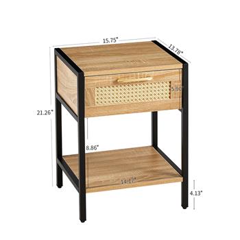 Set of 2, 15.74\\" Rattan End table with  drawer, Modern nightstand, metal legs,side table for living room, bedroom,natural