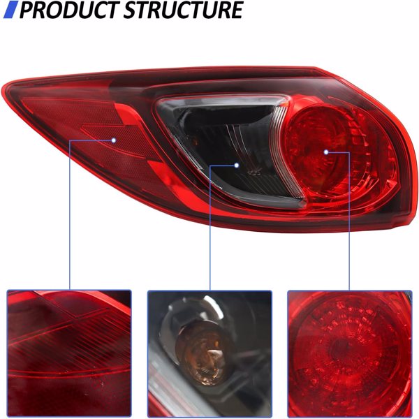 Left outer Tail Light Fit for 2013-2016 Mazda CX-5, Halogen Tail Lamp Assembly Replacement (Left Driver Side), Red, SY3-M3-CX-5-016-L