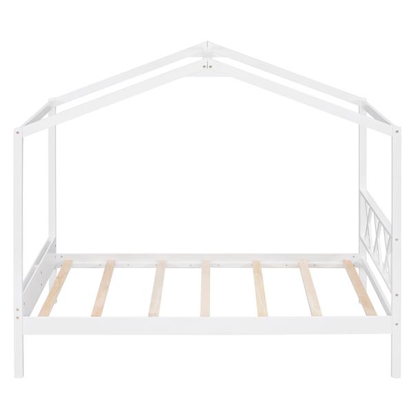 Twin Size Wood House Bed with Storage Space, White