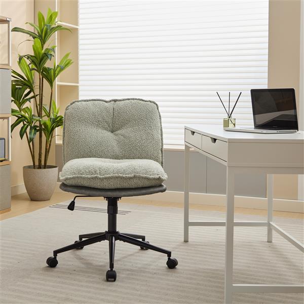 Oversize Seat Cirss Cross Chair with Wheels, Elegant Design Computer Chair, Adjustable Height 360° Rolling Swivel Home Office Chair for Small Space, Dressing Room, Living Room (GRAY+GREEN)