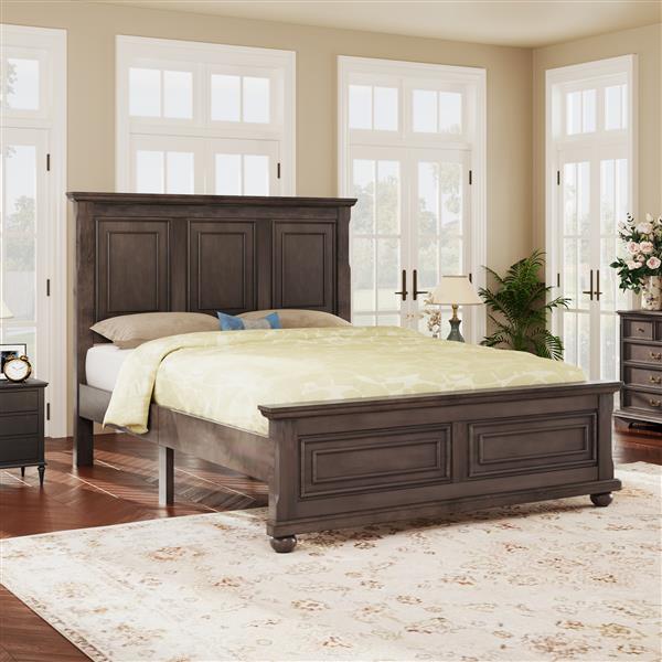 Traditional Town and Country Style Pinewood Vintage Full Bed, Rich Brown