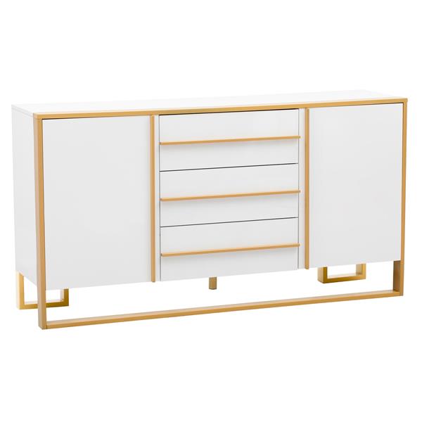 Modern Style 59"L Sideboard with Large Storage Space and Gold Metal Legs for Living Room and Entryway (White)