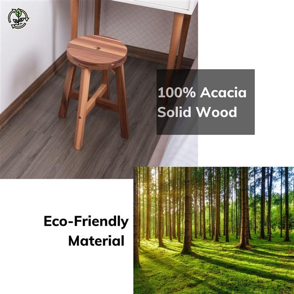 Acacia Wood Stool Round Top Chairs Best Ideas End Tables For Sofas Sub-stool for Living Room Bedside Strong Weight Capacity Upto 250 LBS, Natural Color