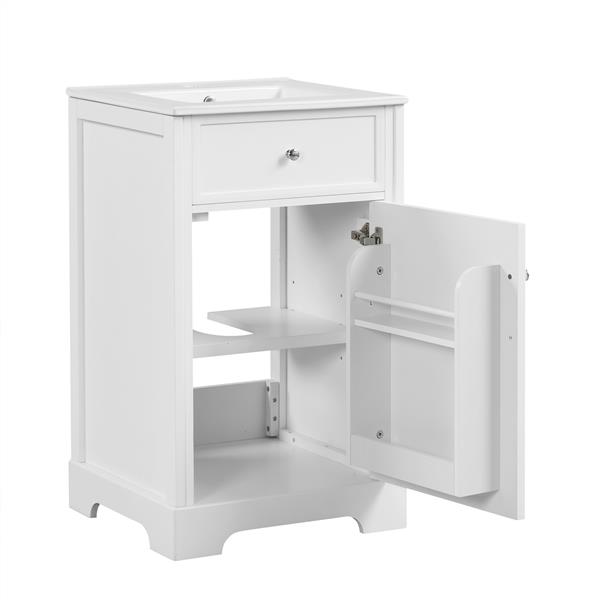 20" Bathroom Vanity with Sink, Bathroom Cabinet with Soft Closing Door, Storage Rack and Adjustable Shelve, White