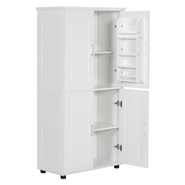 Tall and Wide Bathroom Floor Storage Cabinet, Bathroom Storage Unit, Freestanding Cabinet with 4 Doors, Adjustable Shelves, White