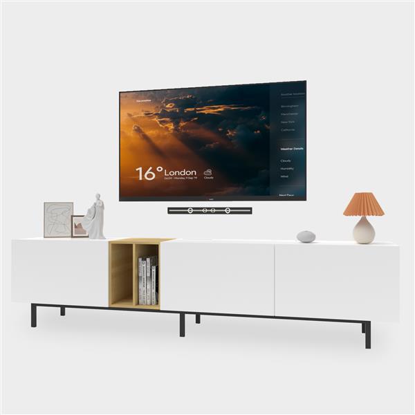 [Video] TV Console with Big Storage Cabinets, Modern TV Stand with Yellow and Ivory Contrasting Colors, Wireless Charging Entertainment Center for Living Room and Bedroom(Ivory, for 80 inches)