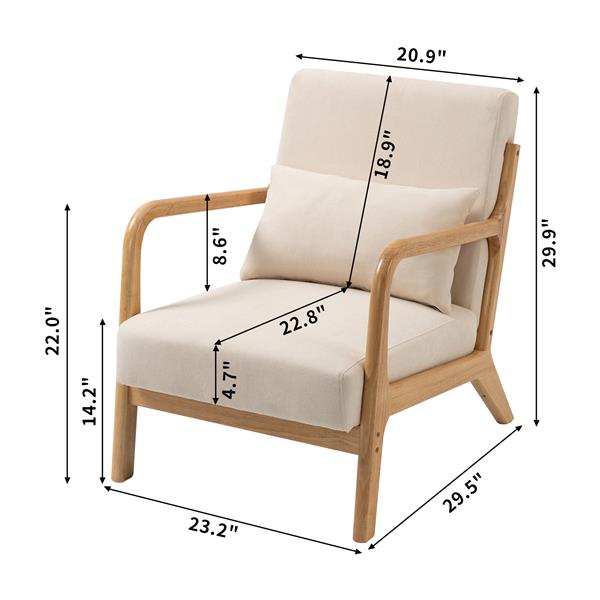 Leisure Chair with Solid Wood Armrest and Feet, Mid-Century Modern Sofa,1 seat