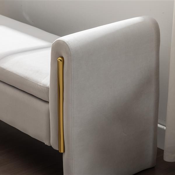 032-Velvet Fabric Storage Bench Bedroom Bench With Gold Metal Trim Strip For Living Room Bedroom Indoor,Light Gray