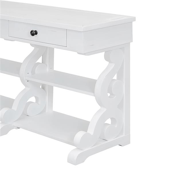 Retro Console Table/Sideboard with Ample Storage, Open Shelves and Drawers for Entrance, Dinning Room, Living Room (Antique White)