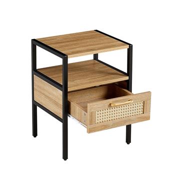 15.75\\" Rattan End table with  drawer, Modern nightstand, metal legs,side table for living room, bedroom,natural(1 pc)