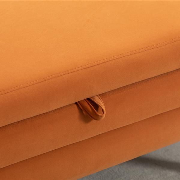 036-Velvet Fabric Storage Bench Bedroom Bench With Wood Legs For Living Room Bedroom Indoor,Orange