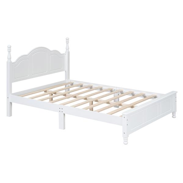 Full Size Wood Platform Bed Frame,Retro Style Platform Bed with Wooden Slat Support,White