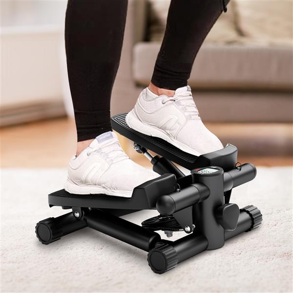 Mini Fitness Stepper, Hydraulic Fitness Stepper with Resistance Bands and Display, Silent Design, Weight Capacity 300LBS, Portable Stepper for Total Body Workout,11.3"L x 12.6"W x 7.8"H,Black