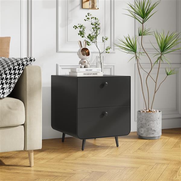 Modern Night Stand Storage Cabinet for Living Room Bedroom, Steel Cabinet with 2 Drawers,Bedside Furniture, Circular Handle