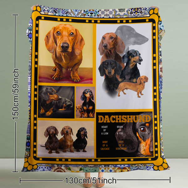 Cute Dachshund Fleece Blanket Dachshund Dog Blanket Dachshund Lovers Fleece Throw Blanket Soft Cozy Fluffy Warm and Fuzzy Cartoon Animal Print Flannel Plush Blanket 130X150cm