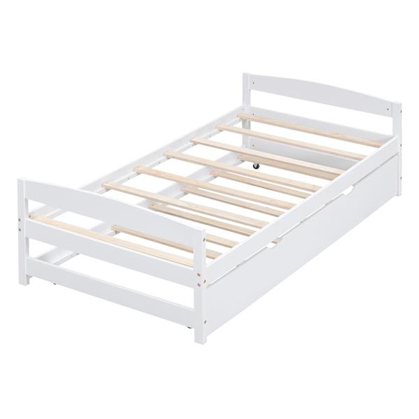 Twin Size Platform Bed with Twin Size Trundle, White