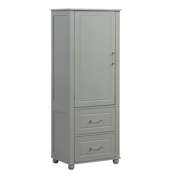 Tall Bathroom Storage Cabinet, Freestanding Storage Cabinet with Two Drawers and Adjustable Shelf, MDF Board with Painted Finish, Grey