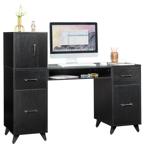  Black relief particle board tempered glass 141*50*112cm three doors and two drawers fanless nail table