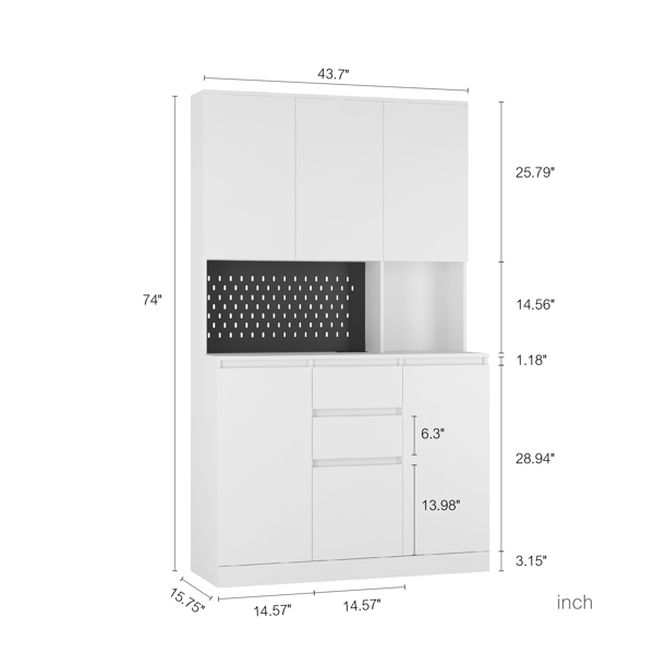 74" Kitchen Pantry Cabinet with Charging Station,Freestanding Buffet Cupboards Sideboard with Drawer,Modern Pantry Cabinet with Microwave Stand for Kitchen,Living Room,Dinning Room 