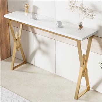 63\\" Modern White Kitchen Bar Height Dining Table Wood Breakfast Pub Table with Gold Base