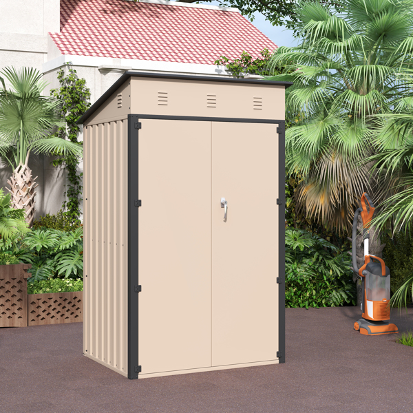 6x4 FT Outdoor Storage Shed, Steel Metal Lockable Garden Shed, Tiny House, Utility Shed, Lean-to Shed & Outdoor Storage, Waterproof Backyard Shed with Door for Bike, Tools, Lawnmower