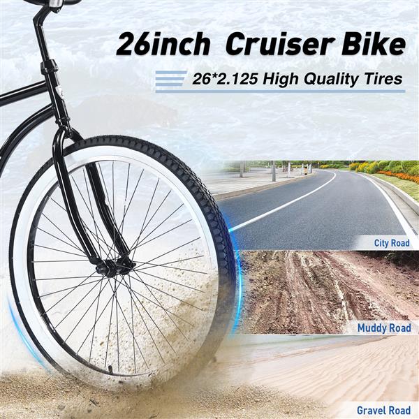 Single Speed Bicycles 26"Inch,Steel Frame, Wide Wheels for Stability, Rear Coaster Brakes,Multiple Colors Men's Beach Cruiser Bike