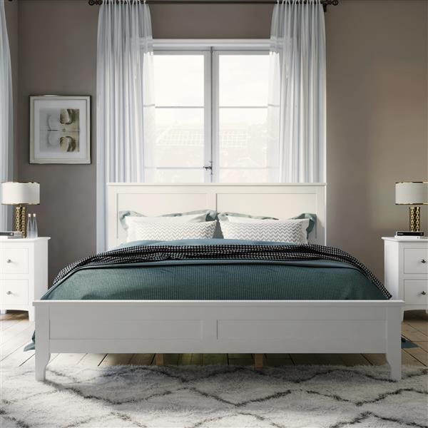 Modern White Solid Wood Queen Platform Bed