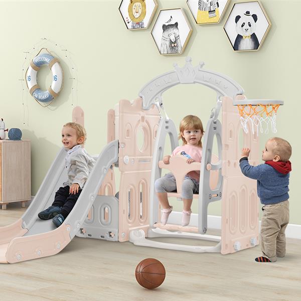 Toddler Slide and Swing Set 5 in 1, Kids Playground Climber Slide Playset with Basketball Hoop  Combination for Babies Indoor & Outdoor