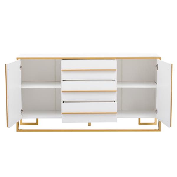 Modern Style 59"L Sideboard with Large Storage Space and Gold Metal Legs for Living Room and Entryway (White)