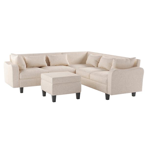 [New]87" Modern Sectional Sofa with coffee table,6-Seat Couch Set with Storage Ottoman,Various Combinations,L-Shape Indoor Furniture with Unique Armrests for Living Room,Apartment, 2 Colors(6 pillows)